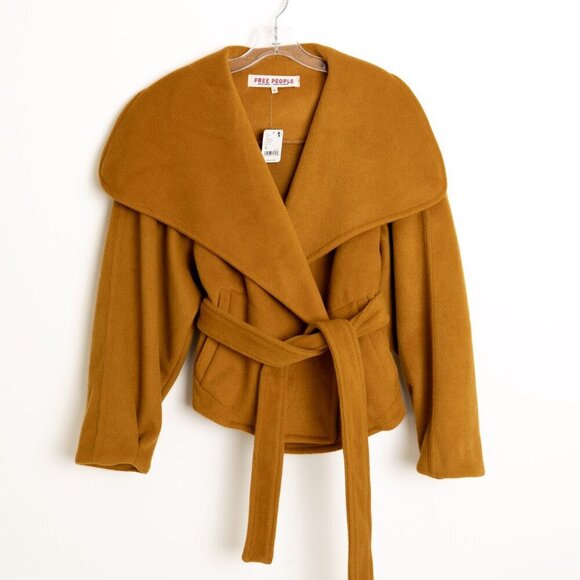 Free People Wrap Coat Narcissus Cut Shawl Collar Belted Jacket Mina - Picture 2 of 13